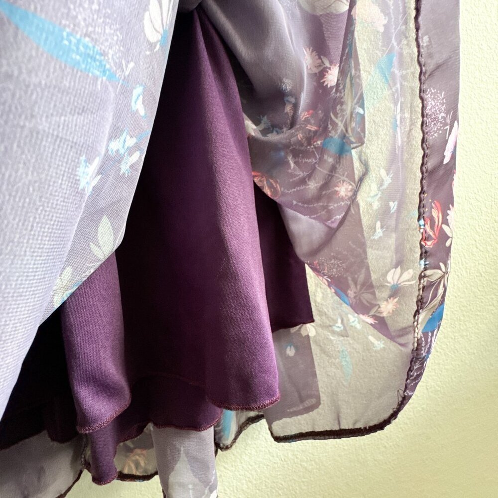 Ieena for Mac Duggal Purple Floral Long Sleeve Tiered Gown Size 0 - Picture 12 of 14